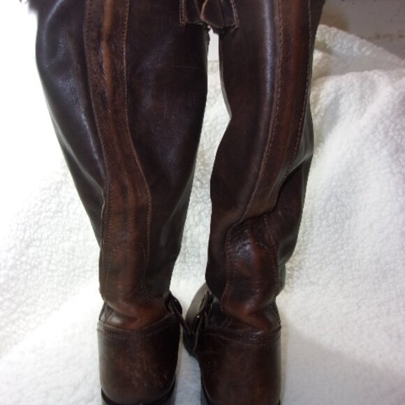 S-131 WOMENS FRYE VERONICA SLOUCH BROWN LEATHER ENGINEER BOOTS - Picture 11 of 16